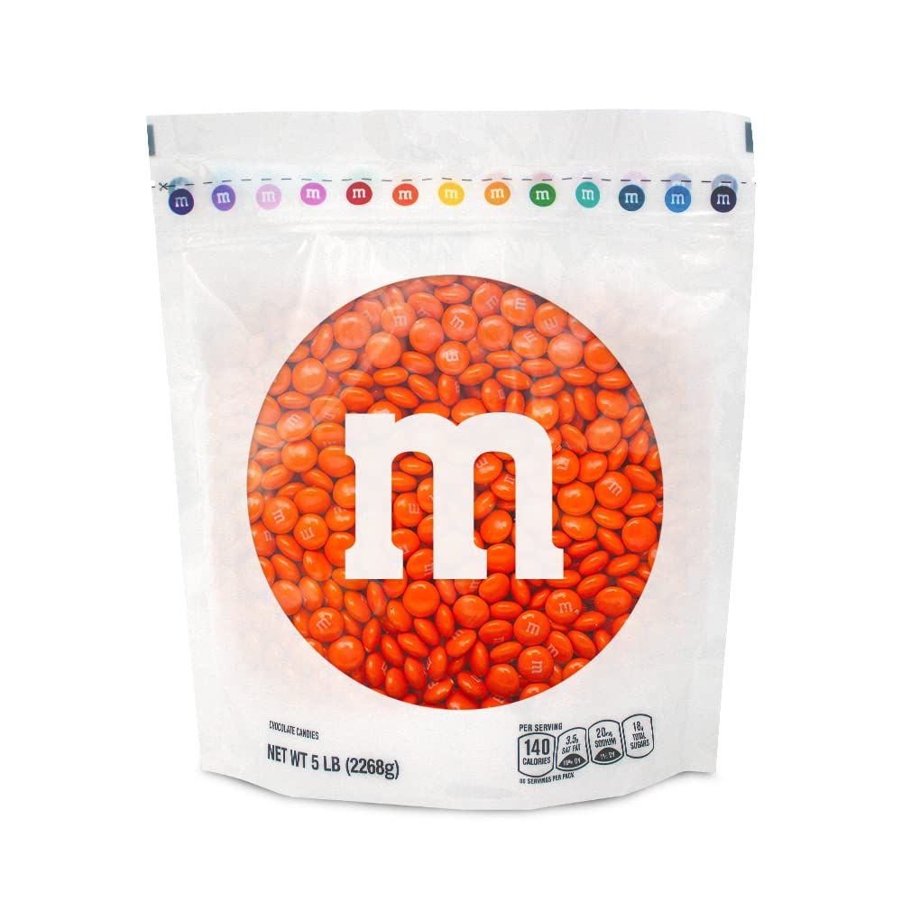 M&amp;MS Orange Milk Chocolate Candy, 5lbs of M&amp;M&#39;S in Resealable Pack for Candy Bars, Halloween Trick or Treat Favors, Birthday Parties, Dessert Tables &amp; DIY Party Favors