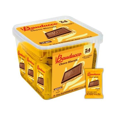 Bauducco Choco Biscuit Cookies,15.2 oz (Pack of 24) - Crispy &amp; Delicious Chocolate Cookies, Individually Wrapped for Snacks, Dessert &amp; Lunch Boxes - 2 Cookies per Pack
