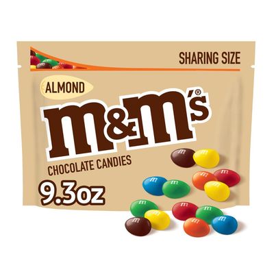 M&amp;M&#39;S Almond Milk Chocolate Candy, Sharing Size, 9.3 oz Bag (Pack of 8)