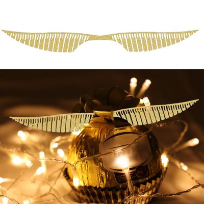 50 PCS Golden Wings Chocolate Decor Wizard Party Chocolate Decoration Hollowed Wings Cake Toppers with Glue Point for Them Party Decor Supplies