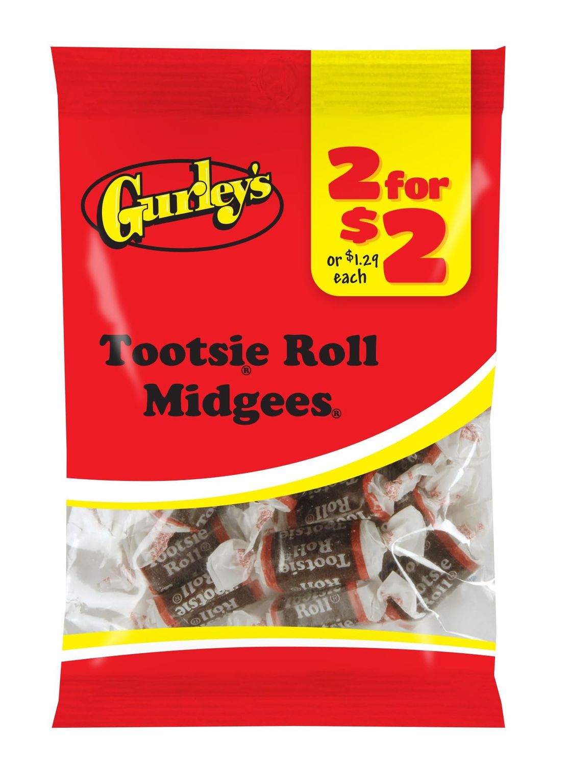 Gurley&#39;s Tootsie Midgees, Mini Chocolate Tootsie Rolls, Classic Chew (Pack of 12)
