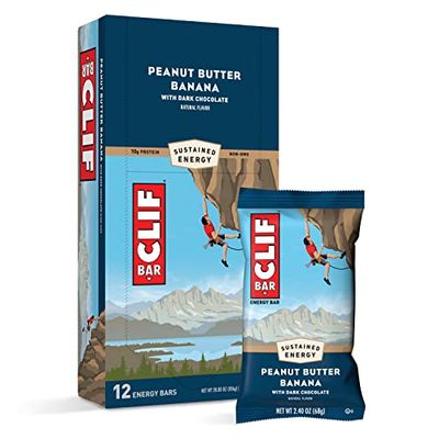 CLIF BARS - Energy Bars - Peanut Butter Banana Dark Chocolate - Made with Organic Oats - Plant Based Food - Vegetarian - Kosher (2.4 Ounce Protein Bars, 12 Count) Packaging May Vary