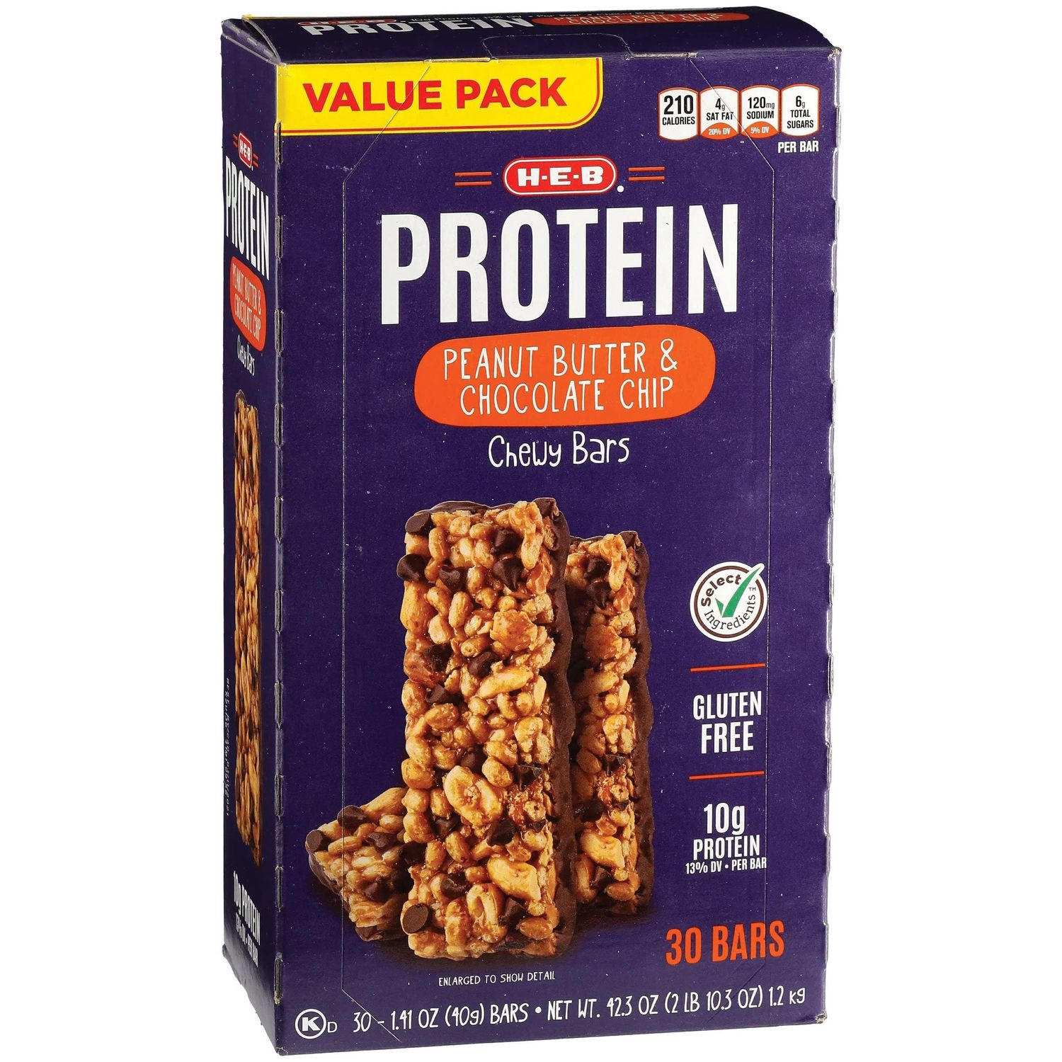 HEB Select Ingredients Protein Peanut Butter &amp; Chocolate Chewy Bars Value Pack 30 Bars
