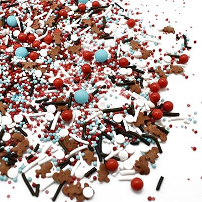 O.M.G. - Oh My Gingerbread - 12 Oz Resealable Bag - Christmas Themed Sprinkle Mix - Featuring Mini Gingerbread Men, Teal Pearls, Red Nonpareils - Red, White, and Chocolate Jimmies