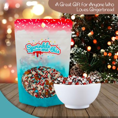 O.M.G. - Oh My Gingerbread - 12 Oz Resealable Bag - Christmas Themed Sprinkle Mix - Featuring Mini Gingerbread Men, Teal Pearls, Red Nonpareils - Red, White, and Chocolate Jimmies