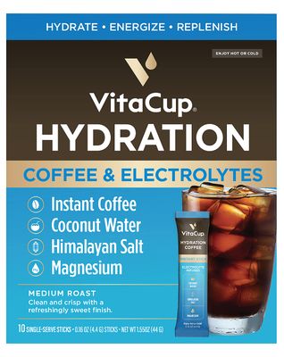 VitaCup Hydration Coffee Packets, The First Coffee That Hydrates You w/Electrolytes, Coconut Water, Pink Himalayan Salt, Magnesium, Medium Roast, Instant Coffee in Single Serve Sticks, 10 Ct