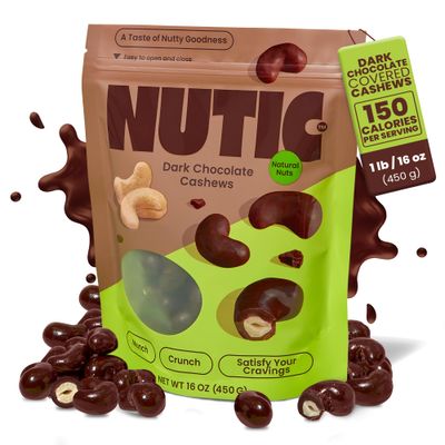 Nutic Dark Chocolate Covered Cashews - 1 Lb, Irresistibly Rich Dark Chocolate Coating, Perfect Holiday Treats &amp; Snacks, Made in the USA - (Pack of 1)