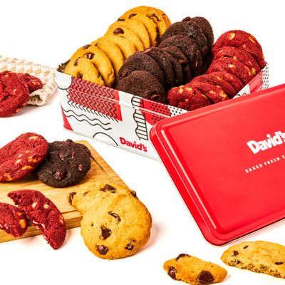 David&#39;s Cookies Fresh-Baked Sweet Sampler Mini Bites Tin - 14oz Assorted Mini Cookies with Chocolate Chip, Chocolate &amp; White Chocolate Chip &amp; Red Velvet - Delicious Gourmet Gift For All Occasions