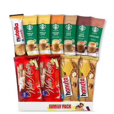 CARIANS Coffee and Chocolate Deluxe Gift Set, Starbucks Cappucino, Mocha, Caramel Latte, Cafe Latte, Nutella Bar, Hanuta and Master Wafer, Perfect for Coffee &amp; Chocolate Lovers, 11 pc.
