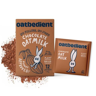 Oatbedient 10 oz Chocolate Oat Milk Powder, 12 Sachets, Non-Dairy Milk Powder, NGMO, Vegan, No Preservatives, Lactose Free Milk Powder