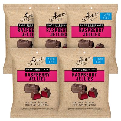 Asher&#39;s Chocolates, Sugar Free Dark Chocolate Raspberry Jellies, Diabetic Friendly Chocolate, Small Batches of Kosher Chocolate, Family Owned Since 1892 (5 Bags, Dark Chocolate Raspberry)