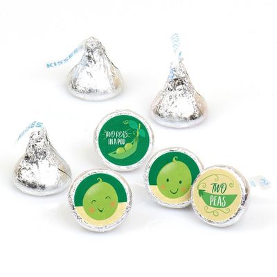 Big Dot of Happiness Double the Fun - Twins Two Peas in a Pod - Baby Shower or First Birthday Party Round Candy Sticker Favors - Labels Fit Chocolate Candy (1 Sheet of 108)