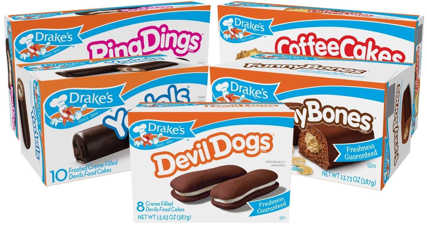 Drake&#39;s Variety Pack Yodels, Ring Dings, Devil Dogs, Funny Bones, and Coffee Cakes, Chocolate