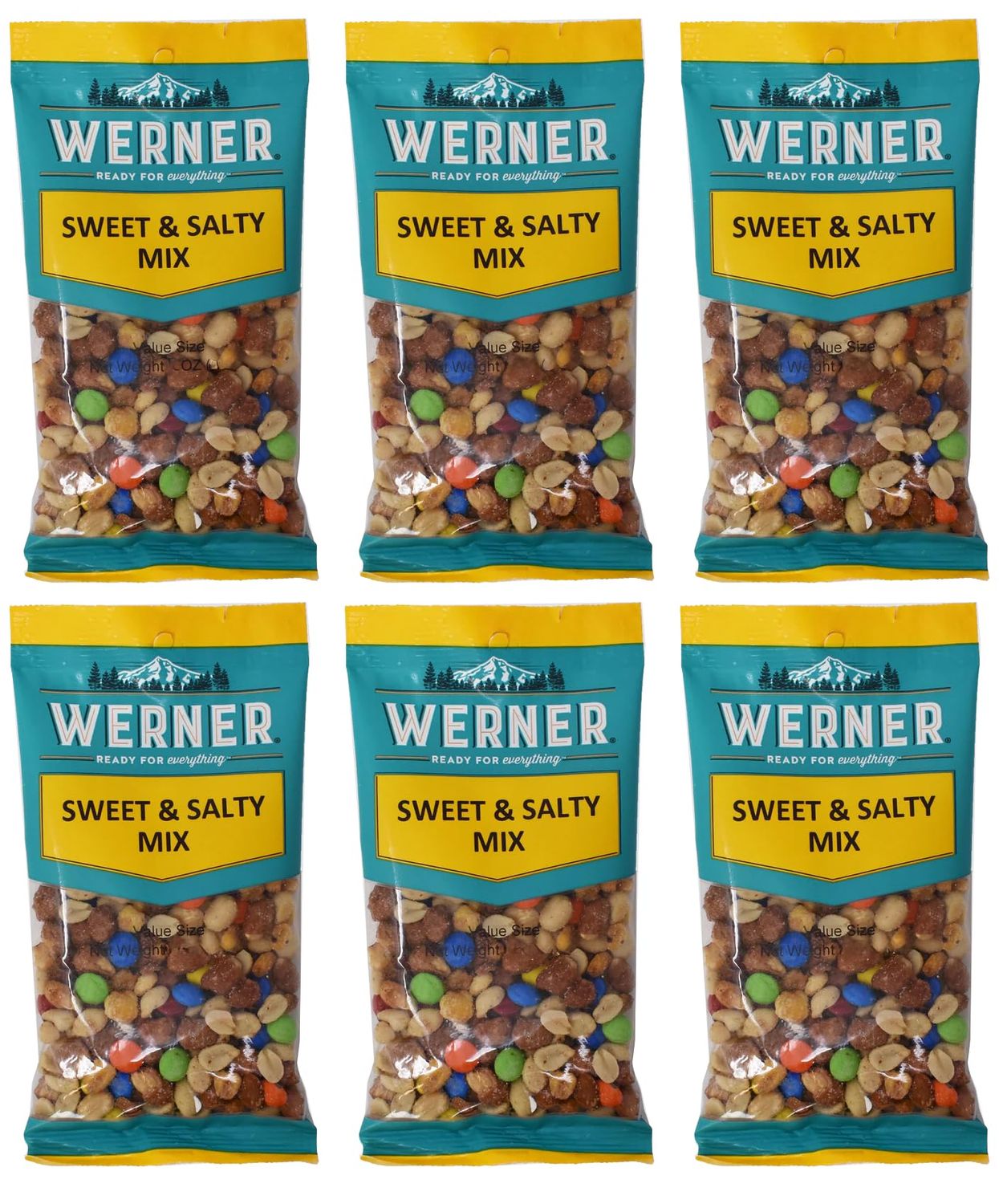 Werner Sweet and Salty Trail Mix Individual Pack - Trail Mix Snack Packs, Trail Mix with Chocolate Buttons and Toffee Peanuts 5.5 Ounce (Pack of 6)