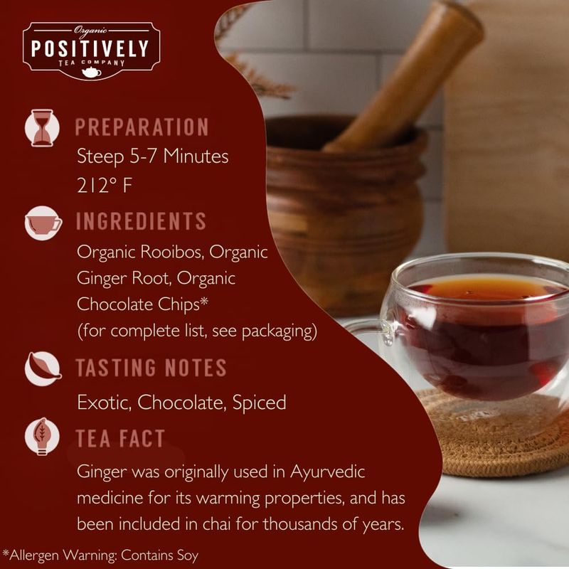 Organic Positively Tea Company, Rooibos Chocolate Chai Tea, Loose Leaf, 16 Ounce