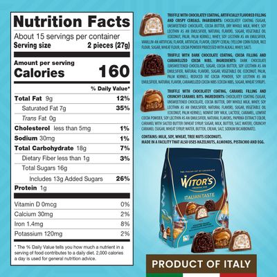 Witor's Chocolates Bulk Bags, Chocolate Truffles with Creamy Filling and Crispy Centers, Made in Italy, Perfect for Gifting (14.11 Ounce, Everyday Variety)