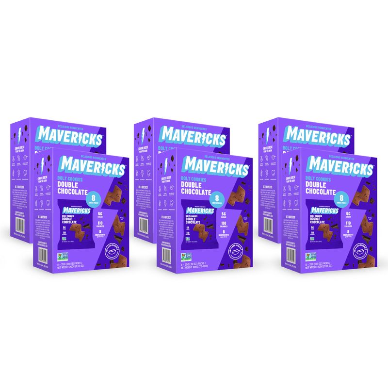 Mavericks Kids Snacks Double Chocolate Chip Cookies - Box of 6, 8 Pouches Each - Healthy Snack Boxes - Non-GMO, Nut Free, Vegan Snack - No Artificial Colors or Preservatives - All Natural Kids Cookies