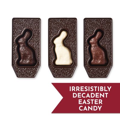 Fannie May, 6 Count Solid Assorted Dark Chocolate, Milk Chocolate and White Confection Bunnies, Easter Basket Stuffers, 3 oz Each