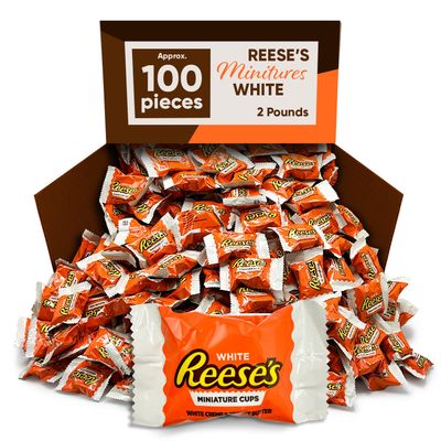 REESESChocolate 32oz Bulk Miniatures White Creme Peanut Butter Cups Candy, Individually Wrapped, (2 Pound Bulk)