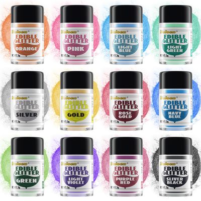 Edible Glitter, 12 Colors 100% Edible Glitter for Drinks, Cake Decorating Supplies, Cookie Decorating Supplies, Strawberries, Cookie, Cocktails, Chocolate, etc. Luster Dust Edible(3g per Bottle)