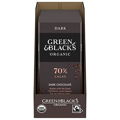 Green &amp; Black&#39;s Organic Dark Chocolate Bar, 70% Cacao, 10 - 3.17 oz Bars