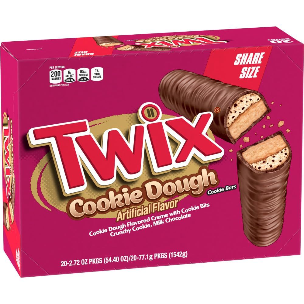 TWIX Cookie Dough Milk Chocolate Bars, Share Size, 20 Piece Bulk Box