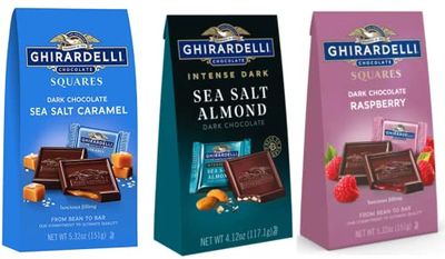 Ghirardelli Dark Chocolate Squares 3 Flavor Variety Bundle, (1) each: Sea Salt Caramel, Intense Dark Sea Salt Soiree, Raspberry (4.12-5.32 Ounces)