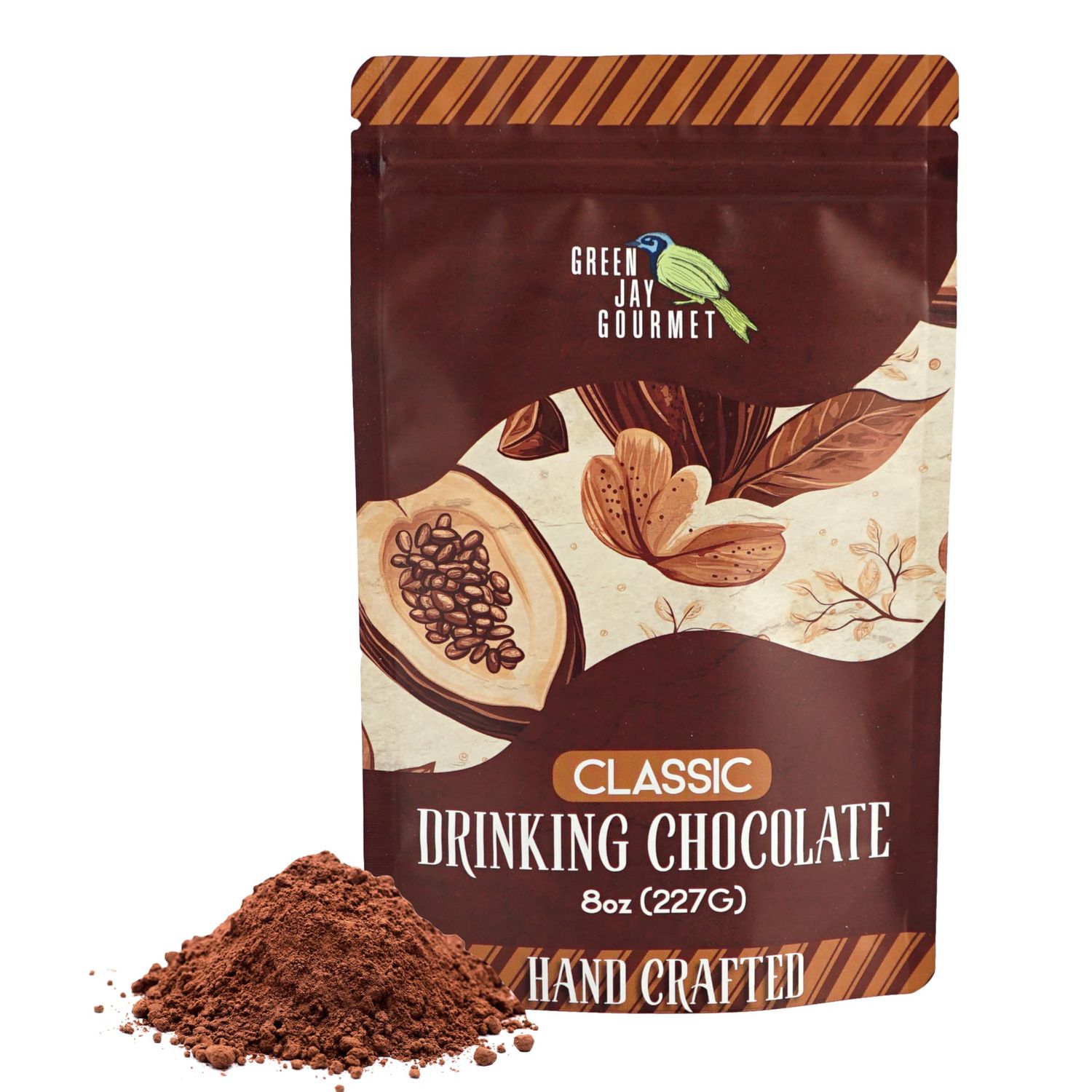 Green Jay Gourmet Hot Chocolate Mix - Classic Hot Cocoa Mix for an Indulgent Drinking Chocolate Experience - Smooth, All Natural Hot Coco w/Turbinado Sugar &amp; Real Vanilla Extract - 8 Ounces