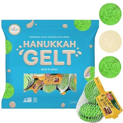 The Dreidel Company Hanukkah White Chocolate Coins, Chanuka Gelt, Dairy Milk Chocolate in Mesh Bags, Cholov Yisroel, Made in Israel (12 Mesh Bags)
