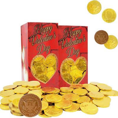 Fruidles Valentine&#39;s Day Chocolate Gold Coins, Valentines Candy, Gold Coins in Valentines Day Box, 1 Pound (2-Pack)