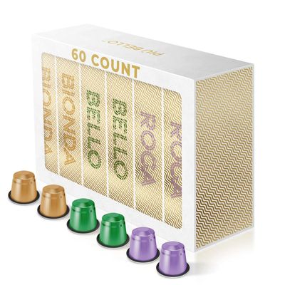 Piu Bello Coffee Pods Variety Pack - Nespresso Machine (Original) Compatible Capsules - 3 Light Flavors of Chocolate, Nuts, Sweet Caramel - Rich &amp; Balanced Taste, Kosher (3 Flavor Multipack 60 Count)