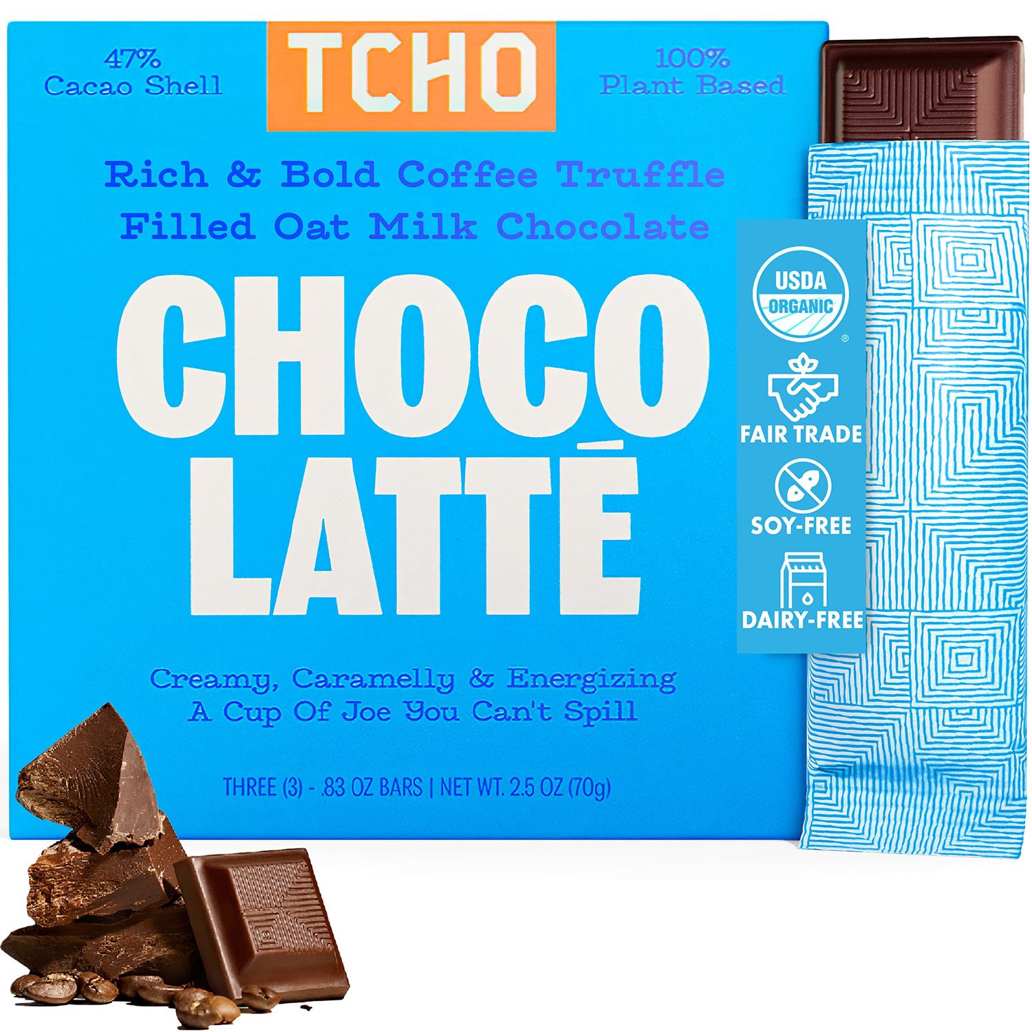 TCHO Choco Latte Oat Milk Chocolate Bars (1 pack) | 100% Plant Based, Organic &amp; Fair Trade, | Non GMO, Non-Dairy, Vegan Chocolate, Soy Free (2.5oz each)