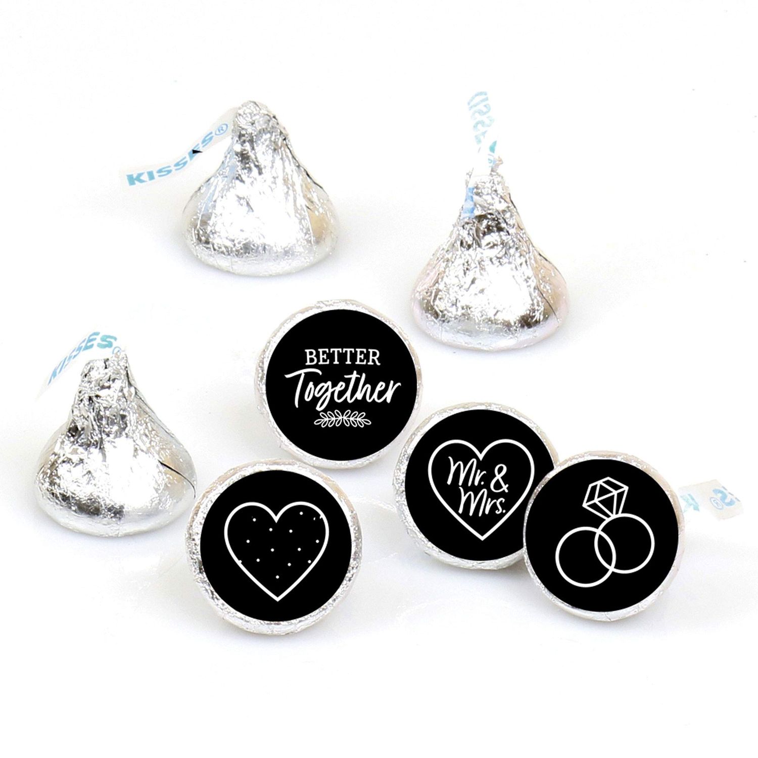 Big Dot of Happiness Mr. and Mrs. - Black and White Wedding or Bridal Shower Round Candy Sticker Favors - Labels Fit Chocolate Candy (1 Sheet of 108)