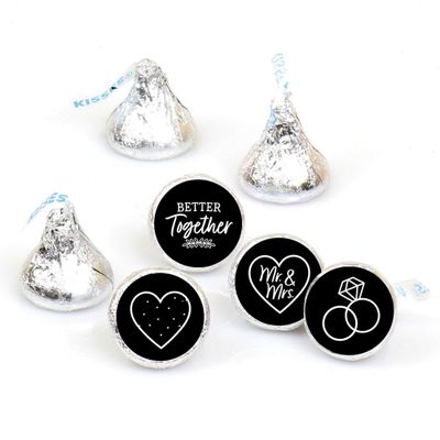 Big Dot of Happiness Mr. and Mrs. - Black and White Wedding or Bridal Shower Round Candy Sticker Favors - Labels Fit Chocolate Candy (1 Sheet of 108)