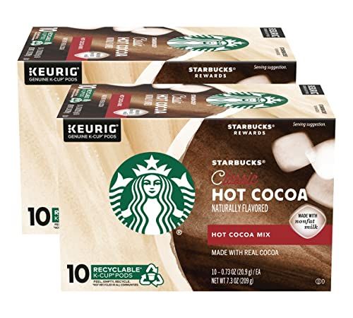 Starbucks Classic Hot Cocoa K-Cup Pods, Made with Real Cocoa &amp; Nonfat Milk, K-Cup Pods for Keurig Brewing System, 10 CT K-Cups Per Box (10 Count (Pack of 2))