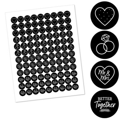 Big Dot of Happiness Mr. and Mrs. - Black and White Wedding or Bridal Shower Round Candy Sticker Favors - Labels Fit Chocolate Candy (1 Sheet of 108)