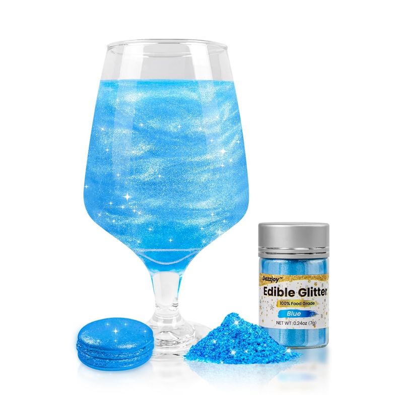 Dazzjoy Blue Edible Glitter for Cocktails, Food Grade 7g, Kosher, Shimmer Edible glitter for Drinks, Cocktail, Cupcake, Rum, Strawberry, Chocolate