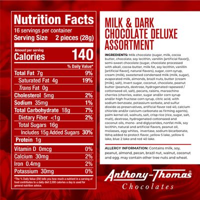 Anthony Thomas, Milk and Dark Chocolate Deluxe Assortment, Milk Chocolate, Soft Centers, Nuts, Toffee and Caramels, Gift Box (32 Pieces)