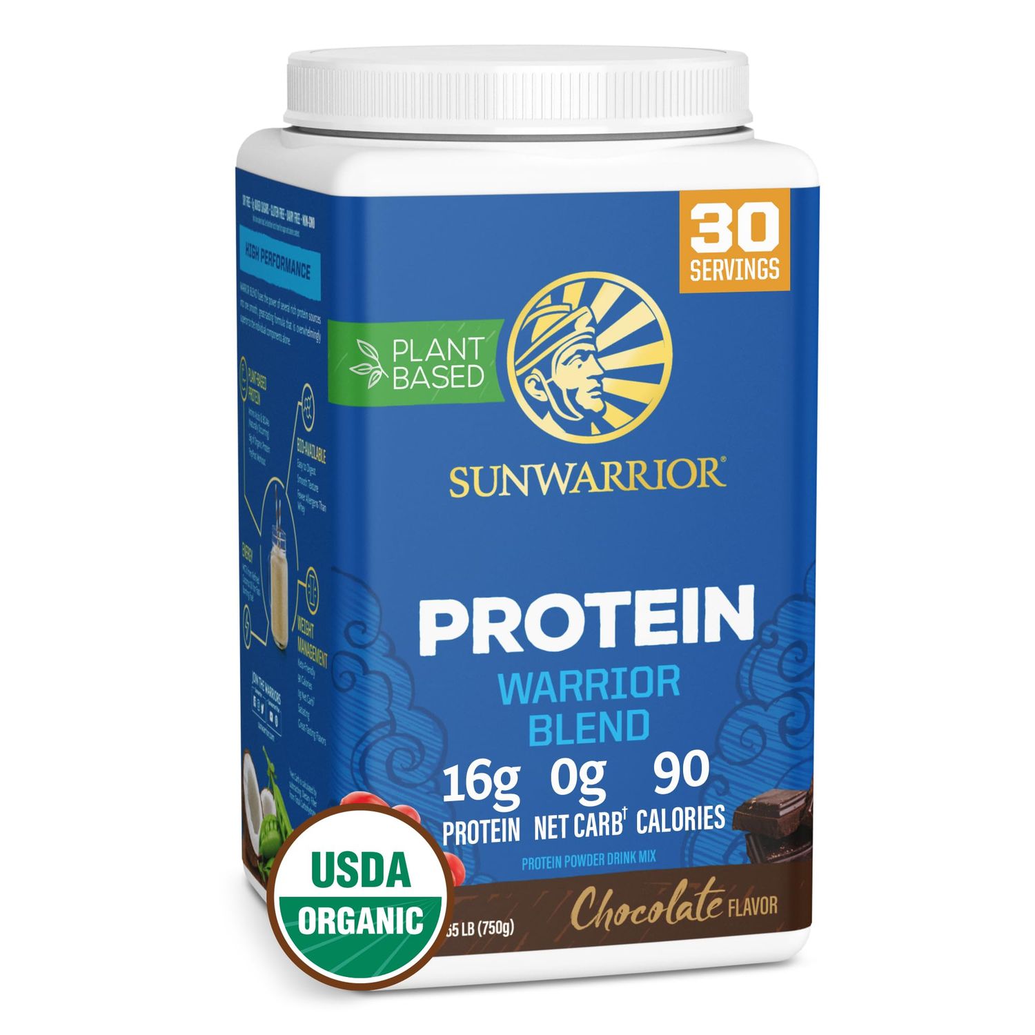 Sunwarrior Vegan Protein Powder Plant-Based Protein Organic | BCAA Amino Acids Hemp Seed Soy &amp; Dairy Free, Gluten &amp; Synthetic Free Non-GMO | Chocolate 30 Servings | WarriorBlend