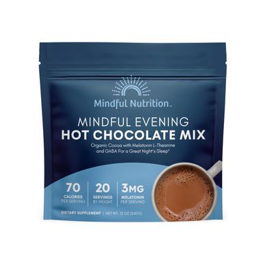 Mindful Evening Cocoa Mix Natural Sleep Aid, Melatonin 3mg, L-Theanine, GABA Supplements, Natural Calm Sleep Support Jet Lag Relief Stress Relief Calm Sleepy Cocoa Nighttime Hot Chocolate