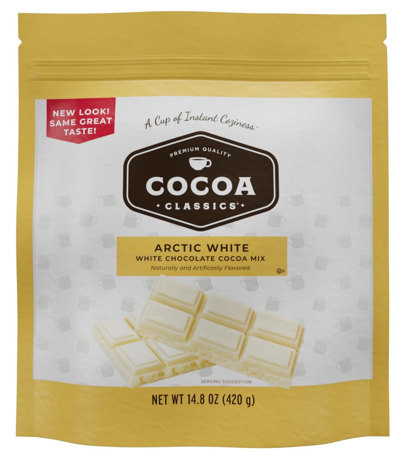 Cocoa Classics Arctic White Cocoa Mix | Hot Chocolate | Made with Nonfat Milk | Just Add Hot Water | Make Hot or Iced Cocoa | Gluten Free &amp; Kosher Dairy Friendly | 14.8 oz Pouch (Pack of 1)