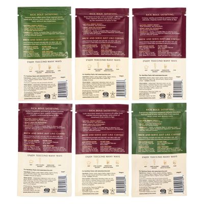 Teeccino Herbal Coffee Sampler - 6 x 30g Trial Size Chicory Coffee Alternatives - French Roast, Vanilla Nut, Hazelnut, Mocha, Maca Chocolate, Java - Prebiotic, Caffeine Free & Acid Free