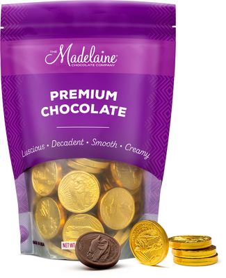 Madelaine Premium Solid Milk Chocolate Gold Coins (Medium Coins, 1/2 LB)