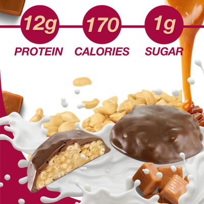 ProtiDIET Chocolate and Caramel Crispy Bites - Gluten free, Low Sugar, High Protein Healthy Snacks with Collagen for Adults to Support a Busy and Active Lifestyle - 7 Protein Bites Per Box