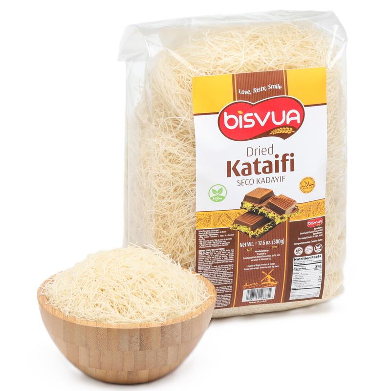 BISVUA Premium Dried Kataifi 500g (17.6 oz) - Perfect for Viral Dubai Chocolate Bar Pistachio Stuffed Desserts knafeh, Kunafa, and Middle Eastern Pastries - kataifi shredded fillo dough
