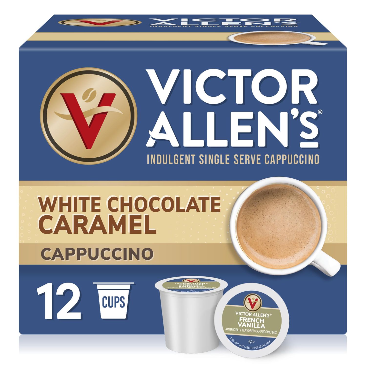 Victor Allen&#39;s Coffee White Chocolate Caramel Flavored Cappuccino Mix, 12 Count, Single Serve Coffee Pods for Keurig K-Cup Brewers