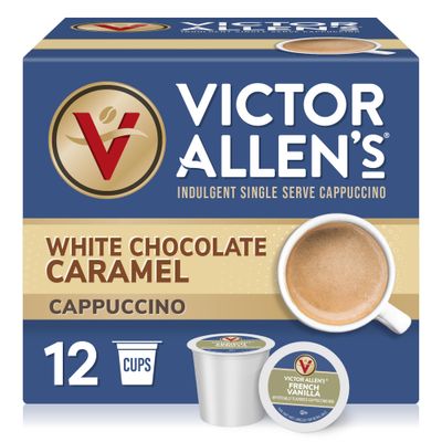 Victor Allen&#39;s Coffee White Chocolate Caramel Flavored Cappuccino Mix, 12 Count, Single Serve Coffee Pods for Keurig K-Cup Brewers