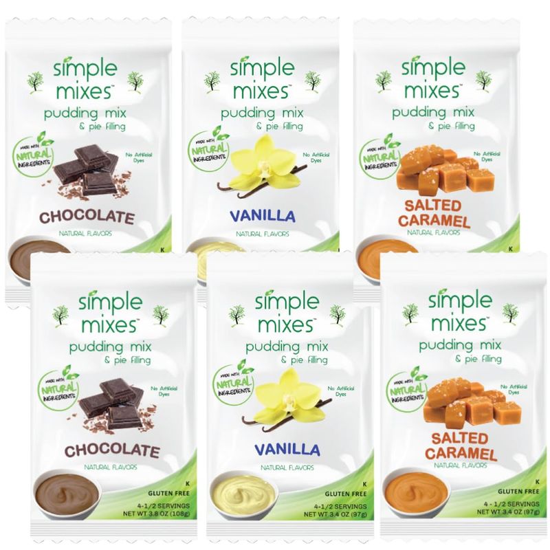 Simple Mixes Natural Instant Pudding Variety Pack, 2 Each: Chocolate, Vanilla &amp; Butterscotch, 6 Pack