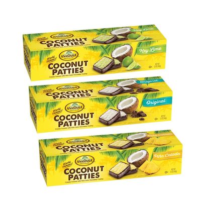 Coconut Patties, Chocolate, Anastasia Coconut Patties Original, key Lime Patties and Pina Colada Patties, (3 count) 12oz, Variety pack