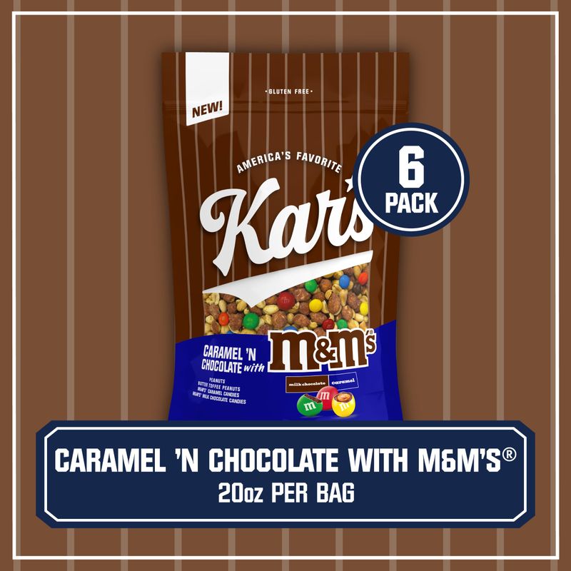 Kar's Nuts Caramel 'N Chocolate with M&amp;M'S Candies - 20oz Pouch (Pack of 6)